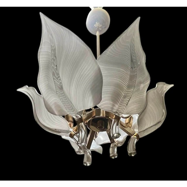 Six Leaf Handblown Murano Glass Chandelier by Franco Luce 1970's For Sale - Image 10 of 14