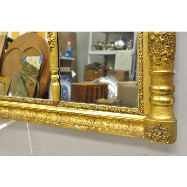 Antique American Federal Gold Giltwood Overmantle 66" Triple Mirror For Sale - Image 11 of 12