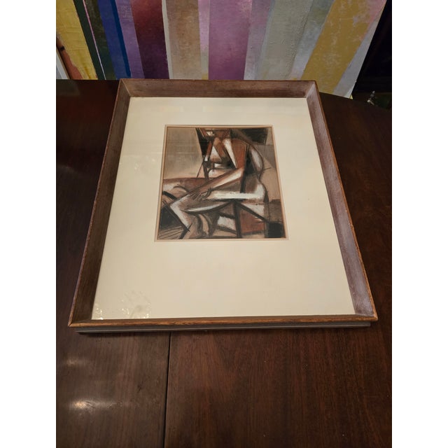 1950s Vintage Picasso-Style Cubist Mid Century Watercolor Painting, Framed For Sale In Boston - Image 6 of 12