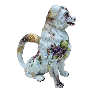 19th Century Italian Majolica Brown Whippet Dog Pitcher Bassano Le Nove
