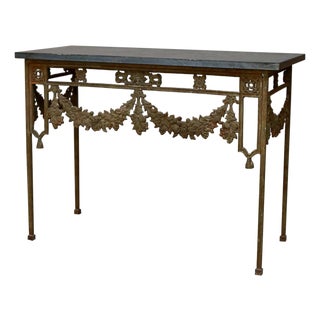 19th Century French Wrought Iron Console Tables With Slate Tops- A Pair For Sale