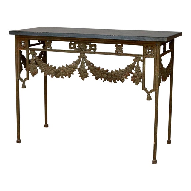 19th Century French Wrought Iron Console Tables With Slate Tops- A Pair For Sale