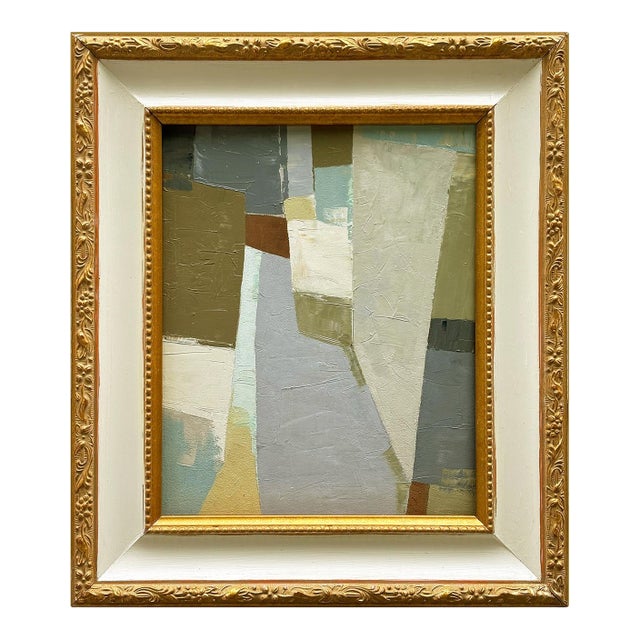 Contemporary Neutral Abstract Oil Painting in Vintage Frame For Sale