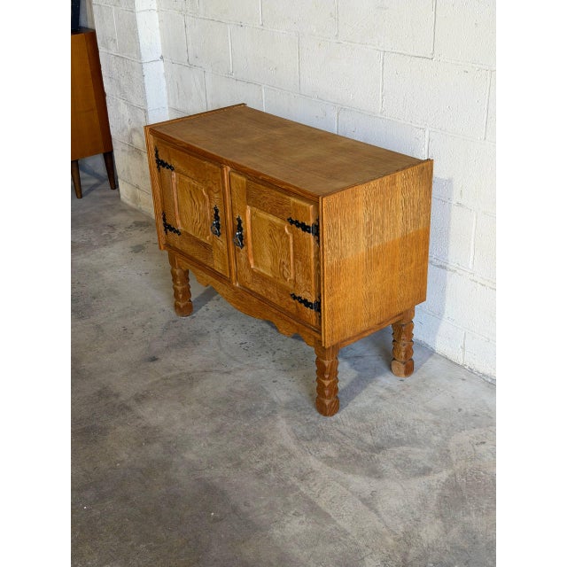 Wood Vintage Henning Kjærnulf Style Oak Cabinet Danish Rustic Brutalist Sideboard For Sale - Image 7 of 7
