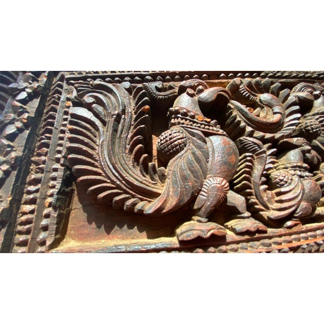 Mid-Century Modern Mid-Century Collected South Indian Teak Architectural Door Lintel Relief Panel – 30" For Sale - Image 3 of 16