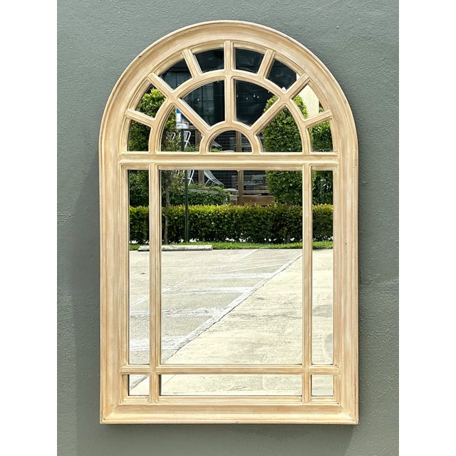 Farmhouse Vintage Arched Wood and Mirrored Glass Mirror For Sale - Image 3 of 12