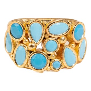 Turquoise Dream Gold Adjustable Ring, Size 8 For Sale