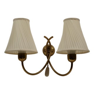 Mid-Century Brass Wall Lamp with Silk Shades by Josef Frank, Austria, 1950s For Sale