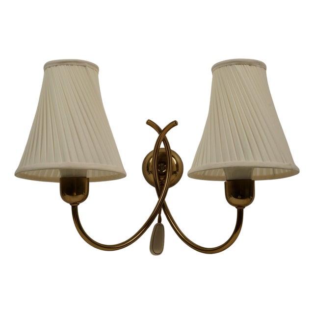 Mid-Century Brass Wall Lamp with Silk Shades by Josef Frank, Austria, 1950s For Sale