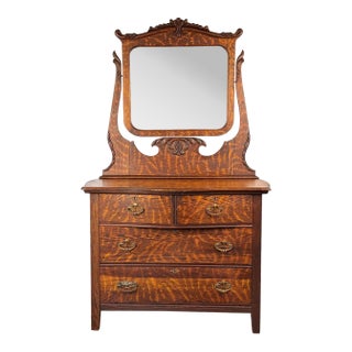 Antique Victorian Quartersawn Oak Mirrored Bedroom Dresser For Sale