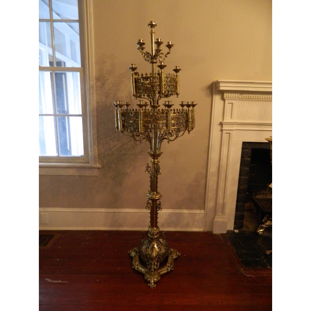 Pair Of Large Floor Standing Brass Candelabras Circa 1860