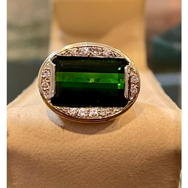 GIA Certified 11.72 Ct Green Tourmaline & Diamond Cocktail Ring 14K Yellow Gold, Unisex A classic, Cocktail ring...