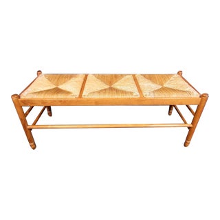 Unusual Walnut and Wicker Bench For Sale