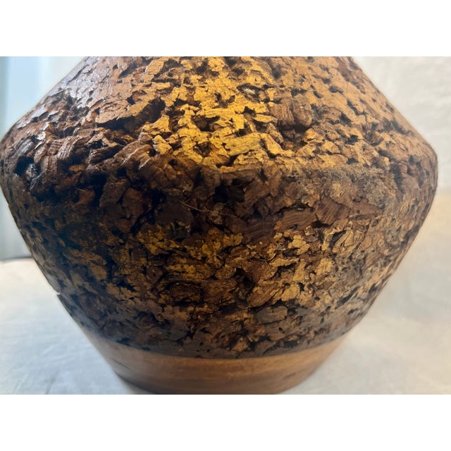 1960s 1960s Mid-Century Modern Sculptural Teardrop Cork and Walnut Table Lamp With Original Pleated Shade For Sale - Image 5 of 13