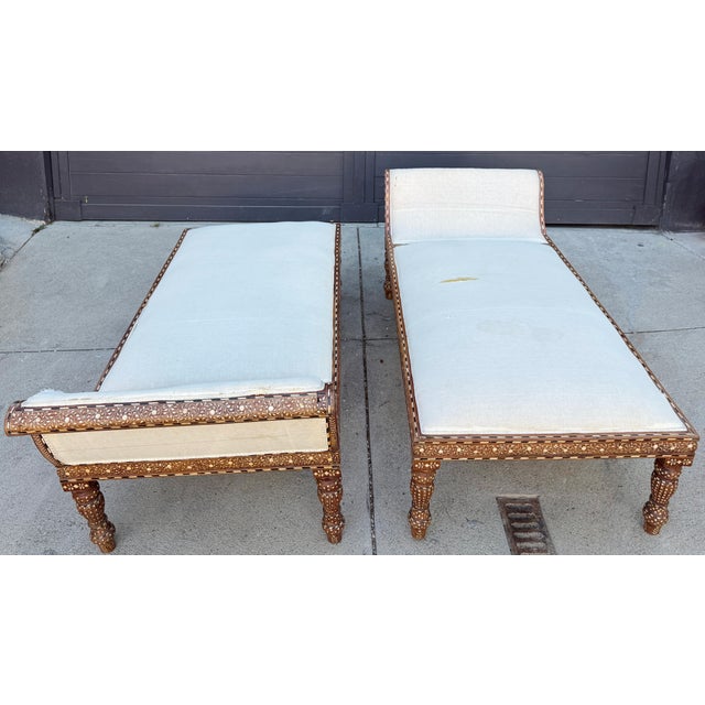 English Early 20th Century Levantine-Style Bone-Inlay Daybeds - Pair For Sale - Image 3 of 9