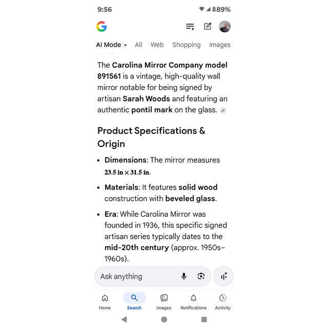 Wood All Original 1950's Made in Usa Solid Wood Carolina Co. Beveled Mirror Signed Sarah Woods Model#891561 With Pontil Mark 23.5×31.5 Inches All Original For Sale - Image 7 of 9