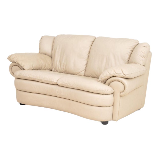 Modern Beige Leather Upholstered 2-Seat Sofa For Sale