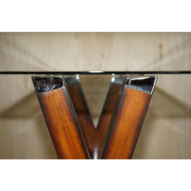 Chrome Tipped X Framed Console Table in Beech and Glass For Sale - Image 11 of 15