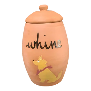 Vintage Hand Painted Terra-Cotta Pottery Golden Retriever "Whine" Zappa Studios Dog Treat Jar