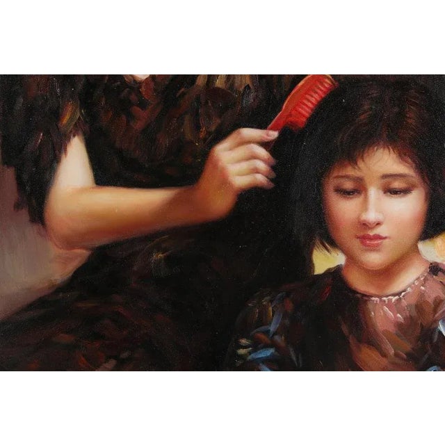 19th C. Oil Painting of Family Woman Mother and Child For Sale - Image 4 of 10