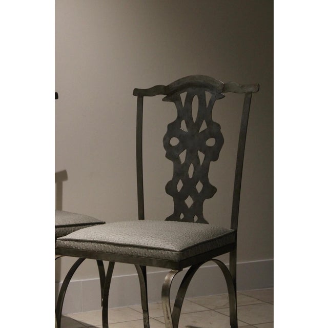 Verdigris Set of 4 of Chippendale Style Verdigris Iron Garden Chairs For Sale - Image 8 of 9