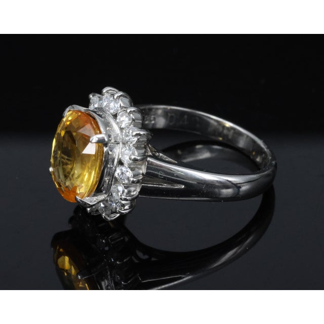 Late 20th Century Gia Yellow Sapphire & 0.48ct Diamond Platinum Ring 7.5g Size 6 For Sale - Image 4 of 18