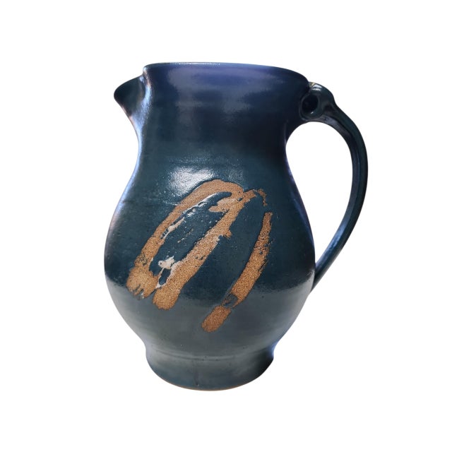 French Provincial Vintage Artist Signed Studio Pottery Large Pitcher For Sale - Image 3 of 7