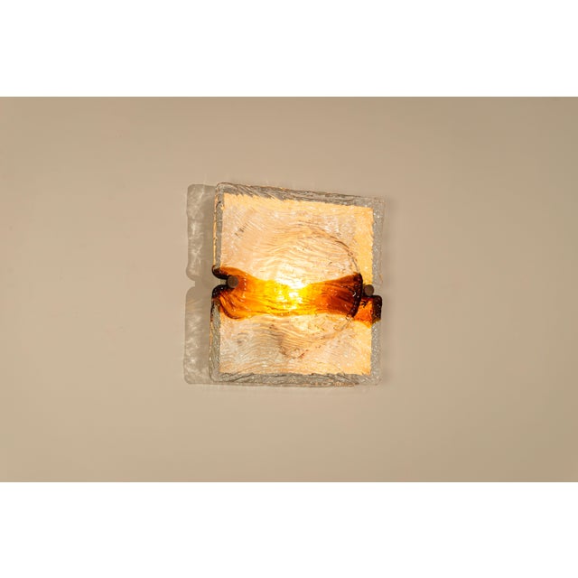 1970s Cristal & Amber Quilt Wall Lamps by Toni Zuccheri for Venini, Italy, 1970s, Set of 3 For Sale - Image 5 of 14