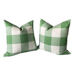 One Pair of Spring Green Buffalo Cotton Check Pillow Covers For Sale