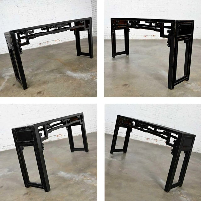 Vintage Asian Sofa Console Table Alter Style Distressed Black Finish For Sale - Image 11 of 16