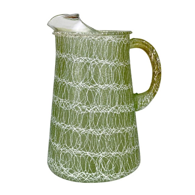Mid-Century Atomic Avocado Green Spaghetti Drizzled Pitcher For Sale - Image 10 of 10