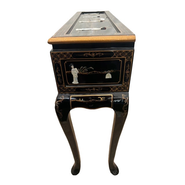 1990s Vintage Sofa Table Console Chinoiserie Mother of Pearl Applique Asian Style For Sale - Image 5 of 11