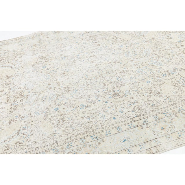 1920s Antique Shabby Chic Persian Kerman Rug - Hand-Knotted Muted Floral Wool in Ivory For Sale - Image 5 of 10