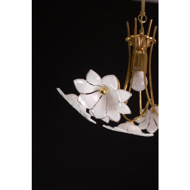 Petite Murano Vintage Chandelier White Flowers, 1970 For Sale - Image 6 of 9