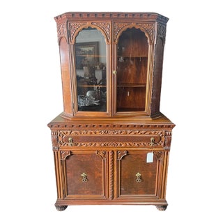 Antique French Carved Wood Hutch For Sale