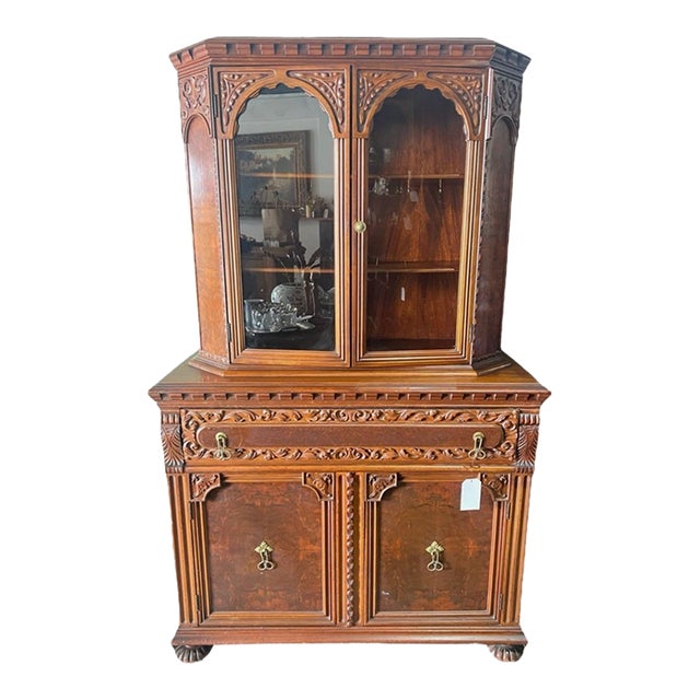 Antique French Carved Wood Hutch For Sale