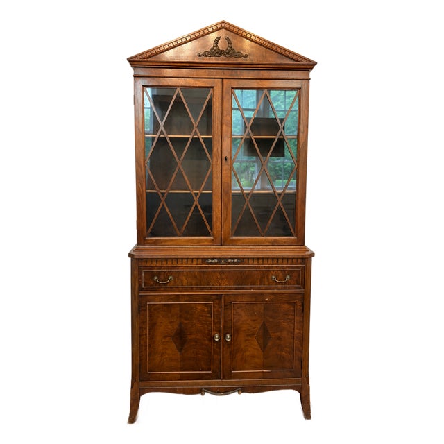 Vintage Federal Style Mahogany China Cabinet / Bookcase For Sale