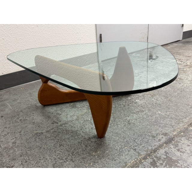 Isamu Noguchi Style Glass + Wood Coffee Table For Sale In San Francisco - Image 6 of 12