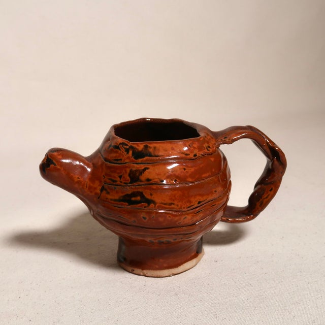 Auburn Vintage Brutalist Wabi Sabi Sculptural Studio Pottery Red and Black Glaze Ceramic Vessel For Sale - Image 8 of 17