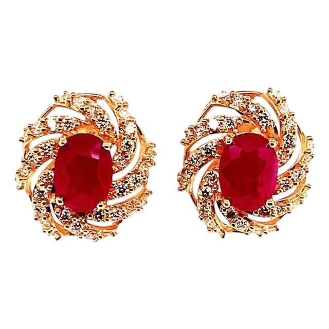 Diamond Ruby Earrings 14 Karat Yellow Gold 3.64 TCW Certified For Sale