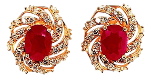 Diamond Ruby Earrings 14 Karat Yellow Gold 3.64 TCW Certified