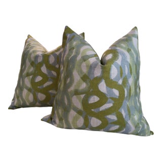 Contemporary Christopher Farr Fathom in Sage Down-Filled Pillows- a Pair For Sale