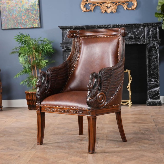Wood Leather Swan Arm Chair For Sale - Image 7 of 14