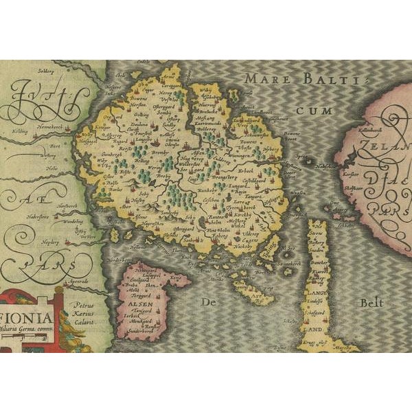 Antique Map of the Island of Funen by Kaerius, 1628 For Sale - Image 3 of 5