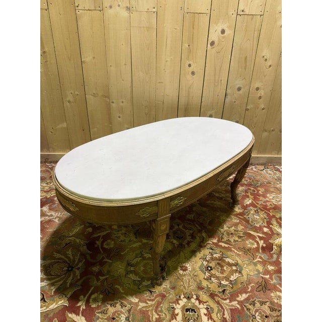 Oval Coffee Table with Deer Legs and Empire Style Marble Top For Sale - Image 5 of 9
