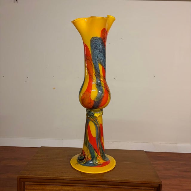 Abstract Studio Art Blown Glass Floor Vase - Signed 2003 For Sale - Image 3 of 12