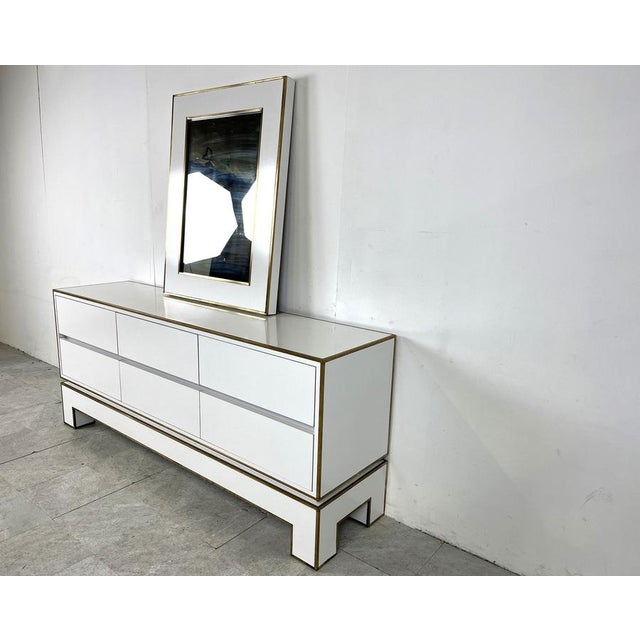 Hollywood Regency White Lacquered Credenza with Mirror from Alain Delon, 1970s, Set of 2 For Sale - Image 3 of 12