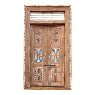 Antique Indo-French Teak Garden Double Doors | Hand-Carved Architectural Statement 98 For Sale