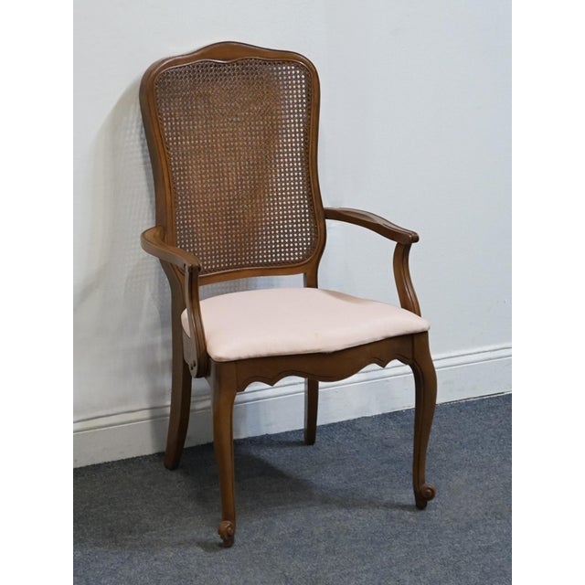 LENOIR FURNITURE Country French Style Cane Back Dining Arm Chair 40" High 22" Wide 20" Deep Seat: 18" High Arms: 24.5"...
