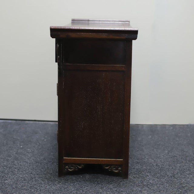 Vintage Chinese Hardwood Altar-Style Cabinet With Fretwork Doors & Drawers - 56.5cm For Sale - Image 9 of 10